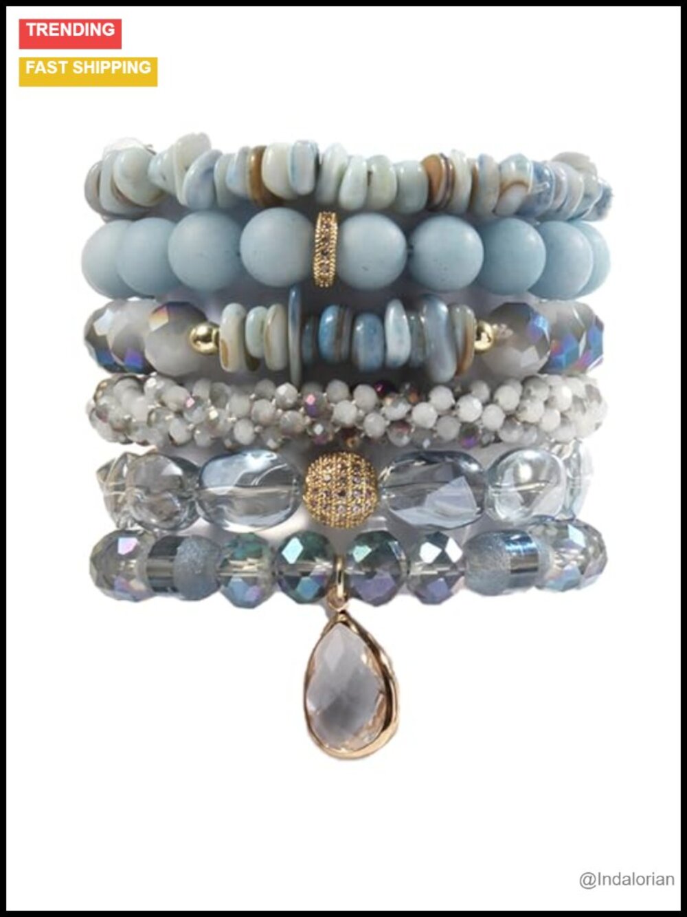 Natural Stone Beaded Stretch Bracelet Set Boho Stackable 6pc